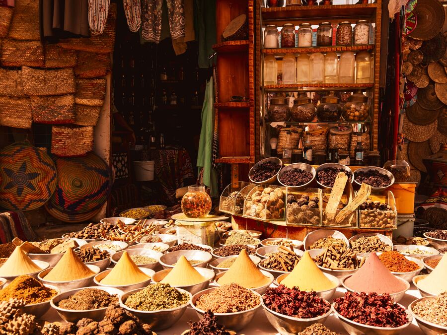 Spice market stall in Morocco